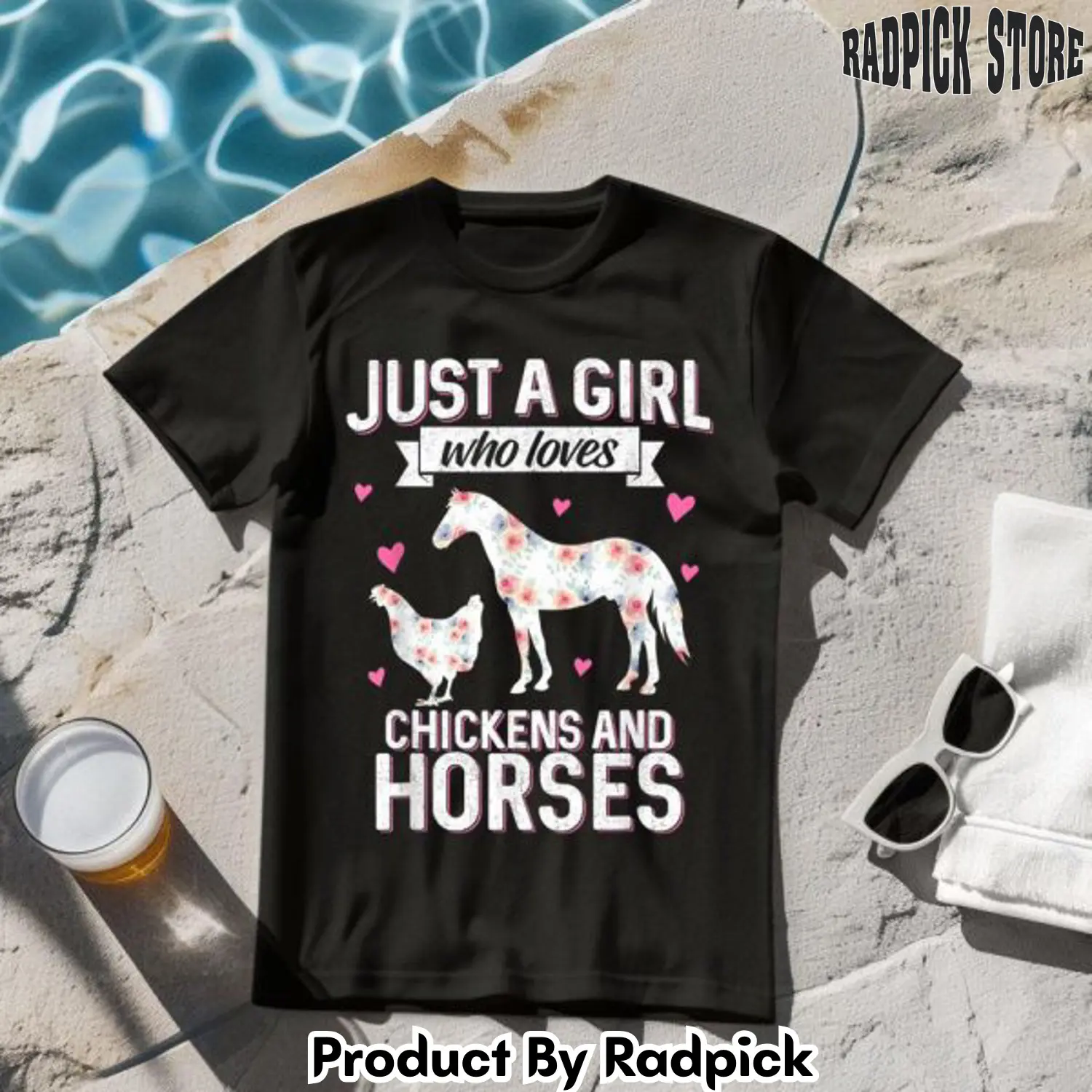 Just a girl who loves chickens horse farmer tshirt rp2628458